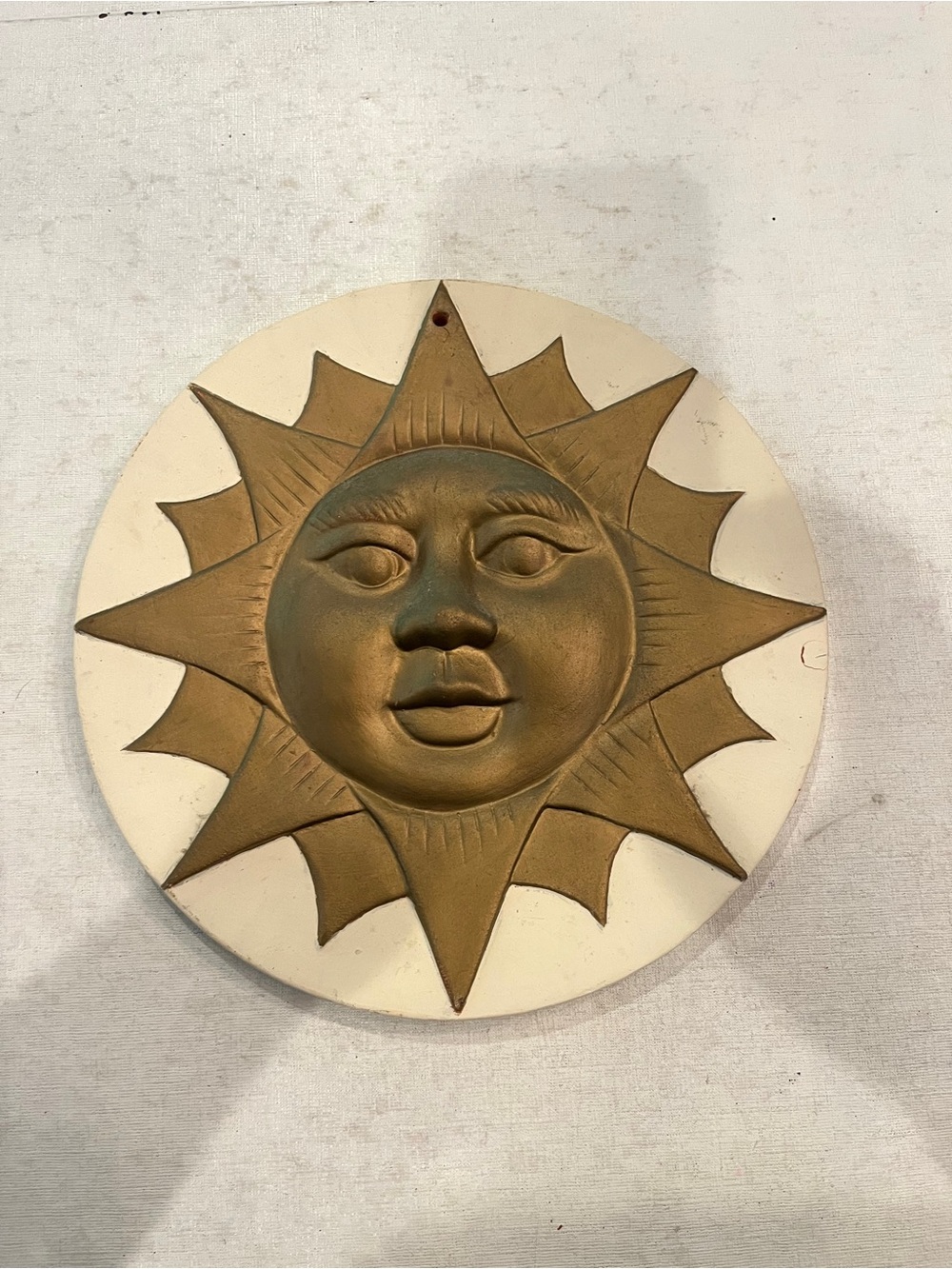 Vintage terracotta golden Sun Face Wall Plaque. Totally boho!
